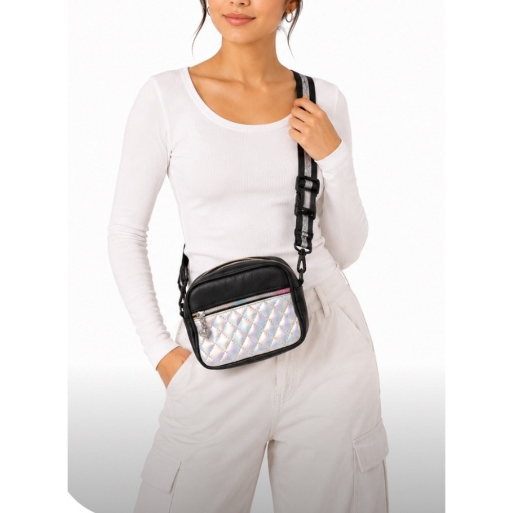 MG Holographic Quilted Belt Bag Y2K Silver Iridescent Crossbody